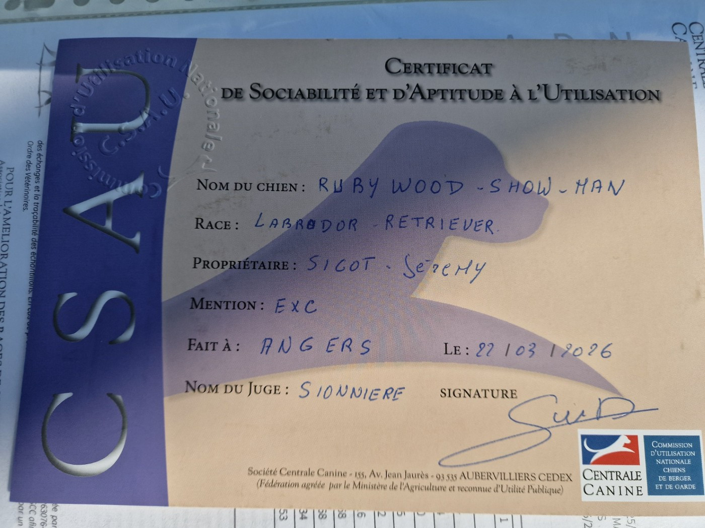 EXPOSITION D'ANGERS Spéciale de Race du 22 Mars 2026